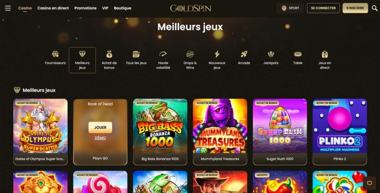 Goldspin Casino meilleurs jeux